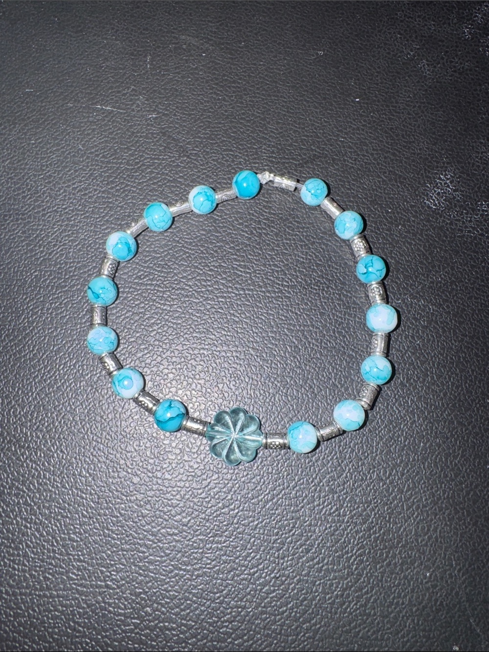 Handmade Turquoise Beaded Flower Stretch Bracelet - Women Jewelry